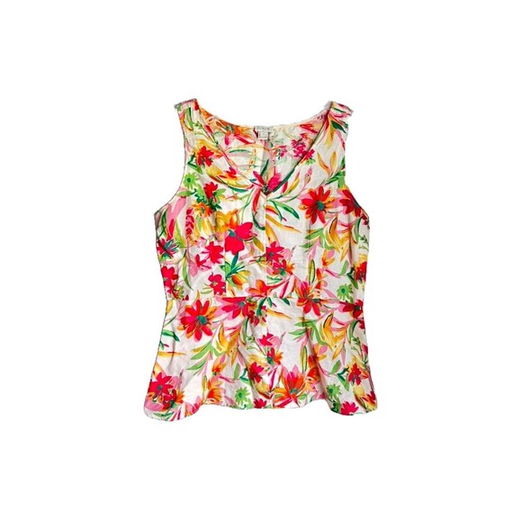J Crew Womens Size 4 Floral Linen Blend Peplum Grandmacore Boho Top - Picture 1 of 5
